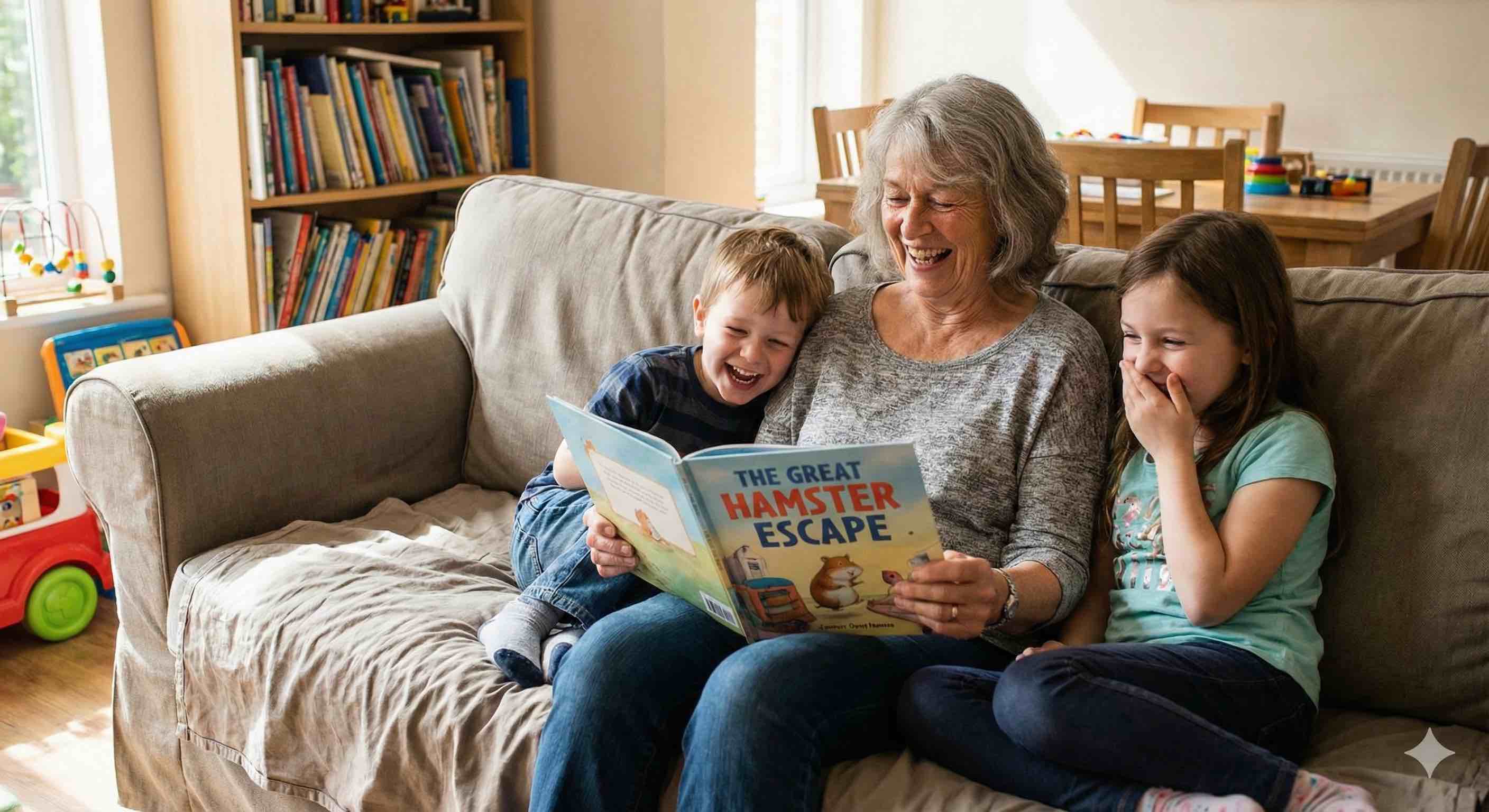 A grandmother sharing a joyful moment with her grandchildren